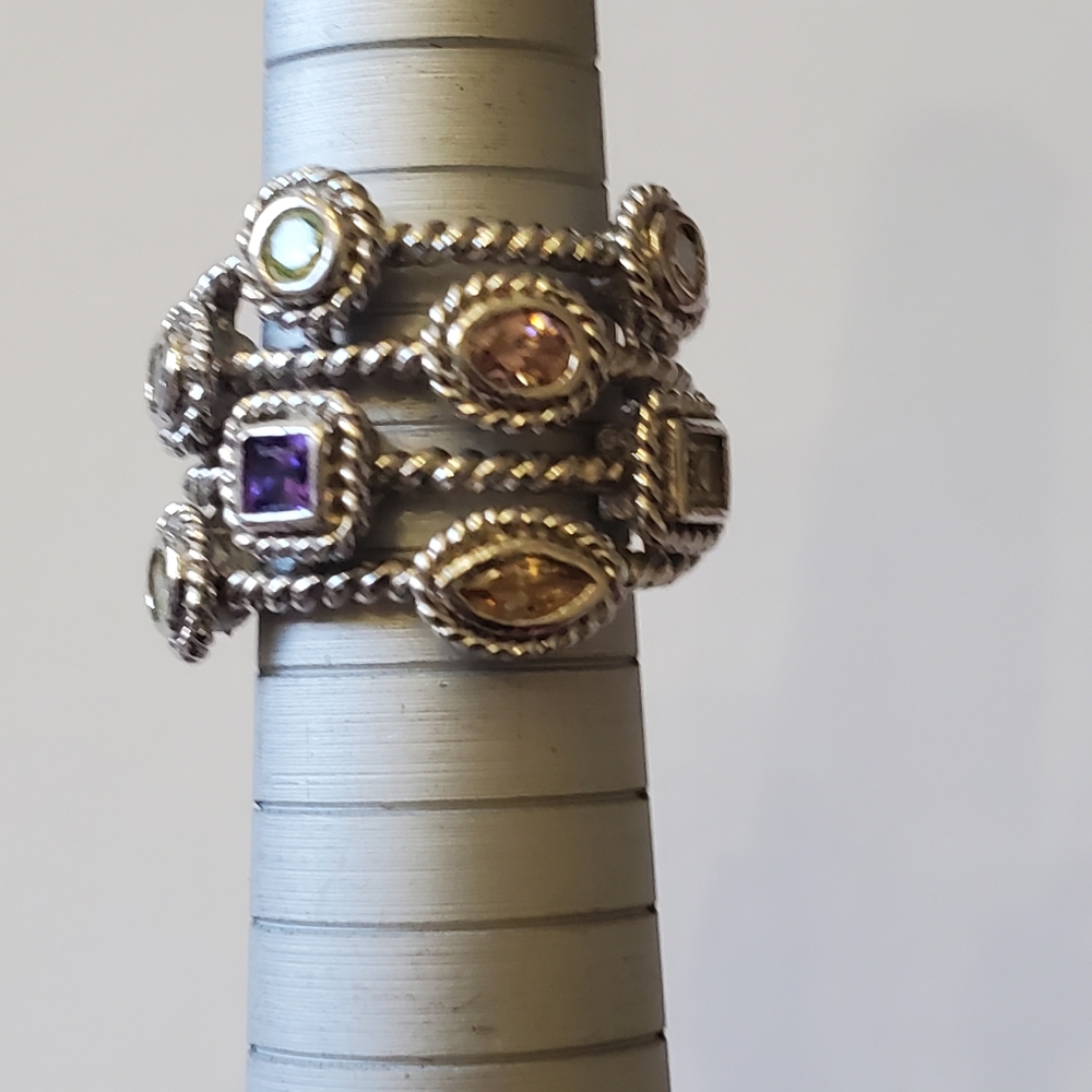 Joseph Esposito "ESPO" Multi-Stone Silver Ring, Sz 5.5 - Picture 7 of 9
